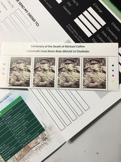 Michael Collins 2022 Centenary Stamp, Strip of 4 with sheet header and An Post Collector Booklet 2022