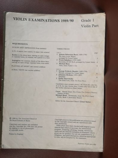 Violin Exam papers, sight reading and method book, Grade 1-5