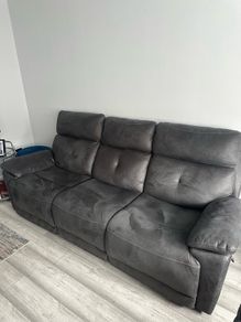 3+2 Electric grey recliners with storage and charging ports