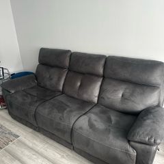 3+2 Electric grey recliners with storage and charging ports