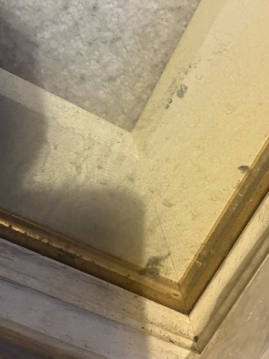 frame vintage swept/moulded off-white painted wooden frame with a gold-gilded inner slip/sight edge