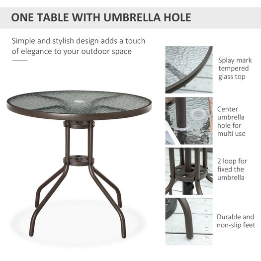 6 Piece Patio Dining Set with Umbrella, 4 Folding Dining Chairs & Round Tempered Glass Table for Garden, Backyard and Poolside, Grey