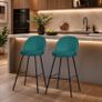 Set of 2 Petrol Upholstered Bar Stools with Backrests and Black Steel Legs Image 3