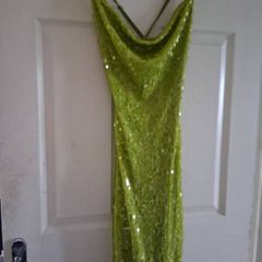 Lime green sequin full length formal dress size 10
