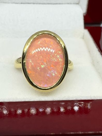 Opal Stunning Terra Opalis Gold Plated Silver Ring Padparadscha Glow