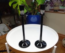 Pair of John Rocha for Waterford Crystal Black Cut Candlesticks - 30cm
