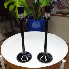 Pair of John Rocha for Waterford Crystal Black Cut Candlesticks - 30cm