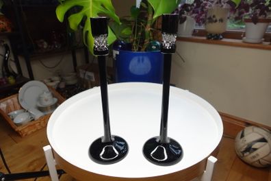 Pair of John Rocha for Waterford Crystal Black Cut Candlesticks - 30cm