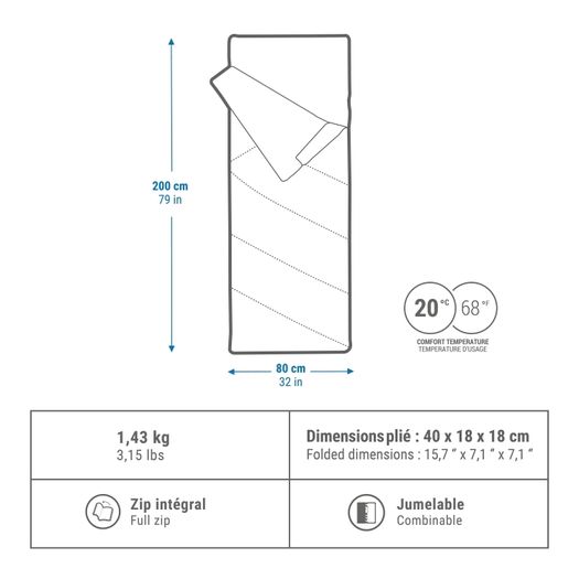 Camping Sleeping Bag - 20C, 100% cotton