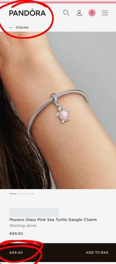 Pandora pink turtle charm (70eur in store)