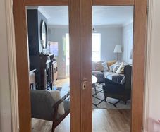Solid wood internal double doors with glass panels