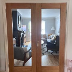 Solid wood internal double doors with glass panels