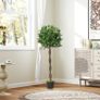 Set of 2 120cm/4FT Artificial Bay Laurel Topiary Trees with Pot Fake Indoor Outdoor Greenery Plant Home Decor Green Image 4