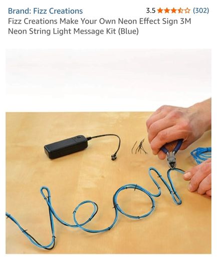 Fizz Creations Make Your Own Neon Sign - 1 Metre Neon Blue String With x3 Different Settings & 3 Metre Shape Wiring - RRP - 18.99
