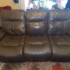 Three seat electric recliner soft Italian leather dark brown