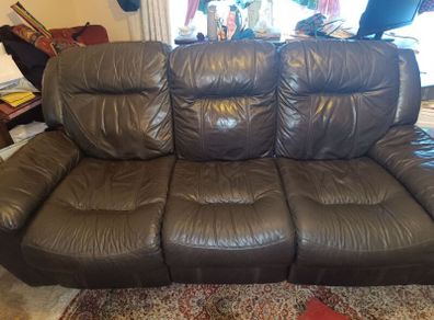 Three seat electric recliner soft Italian leather dark brown