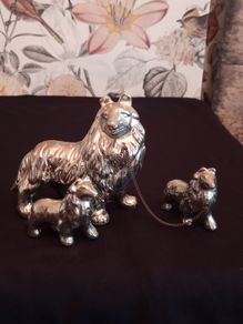 Vintage Kitsch Ceramic Collie Dog (mom & pups)