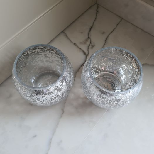 Crackle Glass Tealight Candle Holders X 2