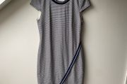 Tommy Hilfiger Textured Geometric Sheath Dress Navy White Short Sleeve