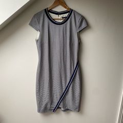 Tommy Hilfiger Textured Geometric Sheath Dress Navy White Short Sleeve