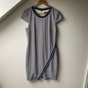 Tommy Hilfiger Textured Geometric Sheath Dress Navy White Short Sleeve