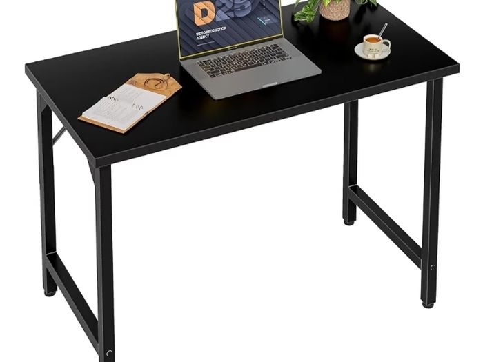 Small Home Office Desk Study Writing Kid Table for Small Spaces, Simple PC Gaming Desk, Adjustable Feet, Black