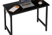Small Home Office Desk Study Writing Kid Table for Small Spaces, Simple PC Gaming Desk, Adjustable Feet, Black