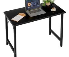 Small Home Office Desk Study Writing Kid Table for Small Spaces, Simple PC Gaming Desk, Adjustable Feet, Black