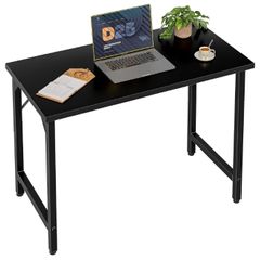 Small Home Office Desk Study Writing Kid Table for Small Spaces, Simple PC Gaming Desk, Adjustable Feet, Black