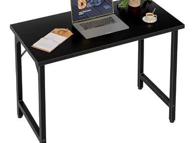 Small Home Office Desk Study Writing Kid Table for Small Spaces, Simple PC Gaming Desk, Adjustable Feet, Black