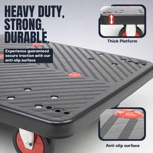 400kg capacity Platform Truck Heavy Duty Trolley with 2 bungee cords with hooks Multipurpose Utility Trolley - Versatile Folding