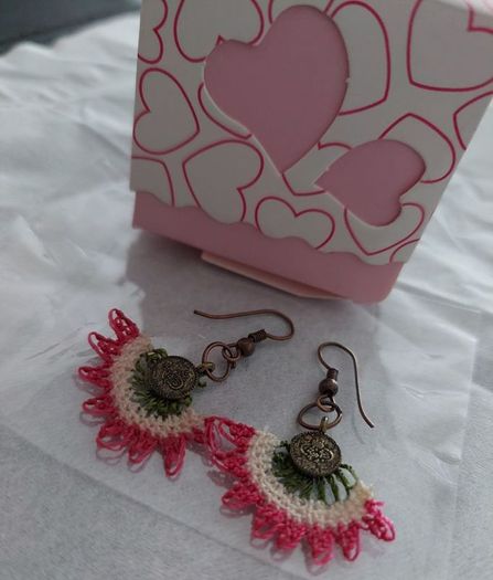 Handmade Needle Lace Earring in Box. A Lovely Gift