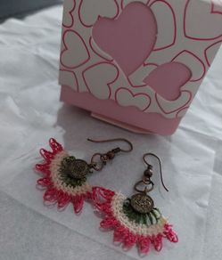 Handmade Needle Lace Earring in Box. A Lovely Gift