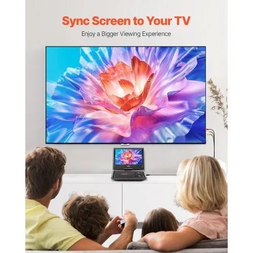 10.1 inch HD Swivel Display Screen, 4 Hours Built-in Rechargeable Battery, Dual Speakers, Support Sync TV/USB/SD Card/CD/DVD, Car Charger, AC Power Adapter, Remote Control