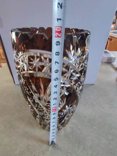 Vintage Germain Overlaid dark Amber Flashed Cut Crystal Glass Vase