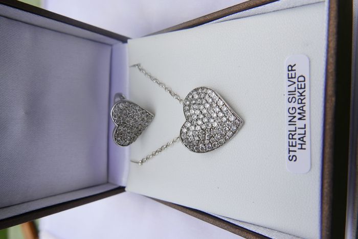Vintage Sterling Silver 925 Cubic Zirconia Heart Set ring and chain with pendant 12,24g - lent 24" - size O