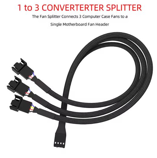 4-pins 4pins 1 to 3 Way PWM Fan Splitter Cable, Cooled 1 to 3 Way Tap Sleeve Extension Braided Cable Extension Cable Free viewing