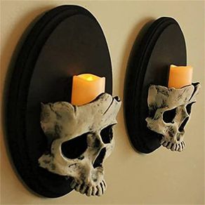 Skull Wall Candle Holder Skull Candle Holder Gothic Decor Halloween Decorations Suitable for Halloween Candlelight Dinner, Dining Room, Living Room and Shop2pc