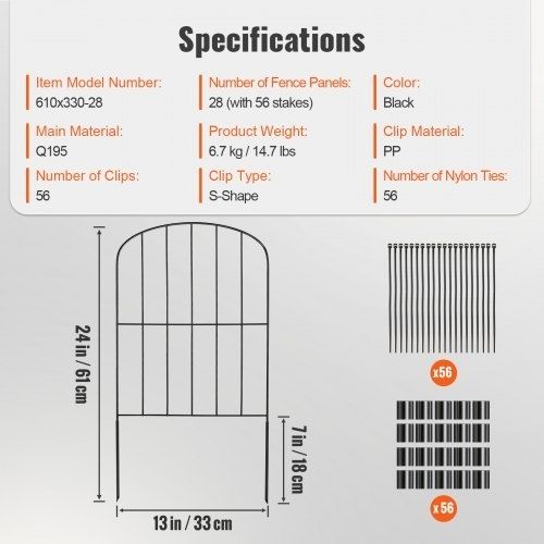 Garden Fence, No Dig Fence 61 cm (H)x 33 cm(L) Animal Barrier Fence, Underground Decorative Garden Fencing with 5.1 cm Spike Spacing, Metal Dog Fence for the Yard and Outdoor Patio, 28 Pack