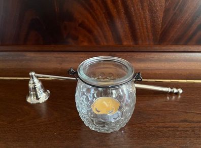 Metal Handle Candle Snuffer. Silver Finish. Moveable Head. With Hanging Tea Light. In Excellent Condition.