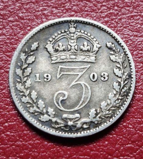 1903 United Kingdom  3 Pence - Edward VII  sterling silver coin
