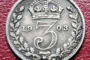 1903 United Kingdom  3 Pence - Edward VII  sterling silver coin