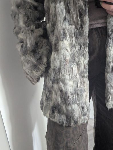 Mid real fur silver coat