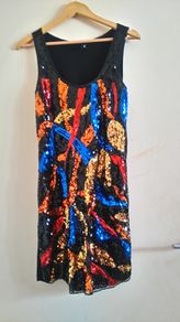 Woman 70,s style dress multicolored sequence