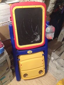kids playroom chalk board and easil