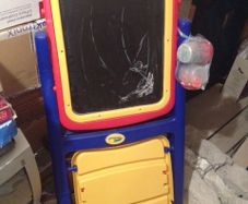 kids playroom chalk board and easil