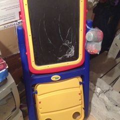kids playroom chalk board and easil