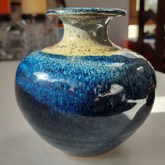 Stunning Louis Mulcahy Ireland Blue Drip Glaze Ceramic Posy Vase Medium - Made in Dingle