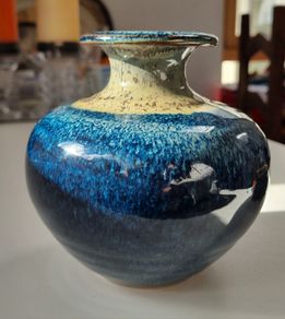 Stunning Louis Mulcahy Ireland Blue Drip Glaze Ceramic Posy Vase Medium - Made in Dingle