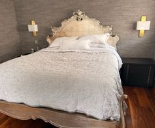 Superking French style bed  plus  bedside cabinets plus silk curtains